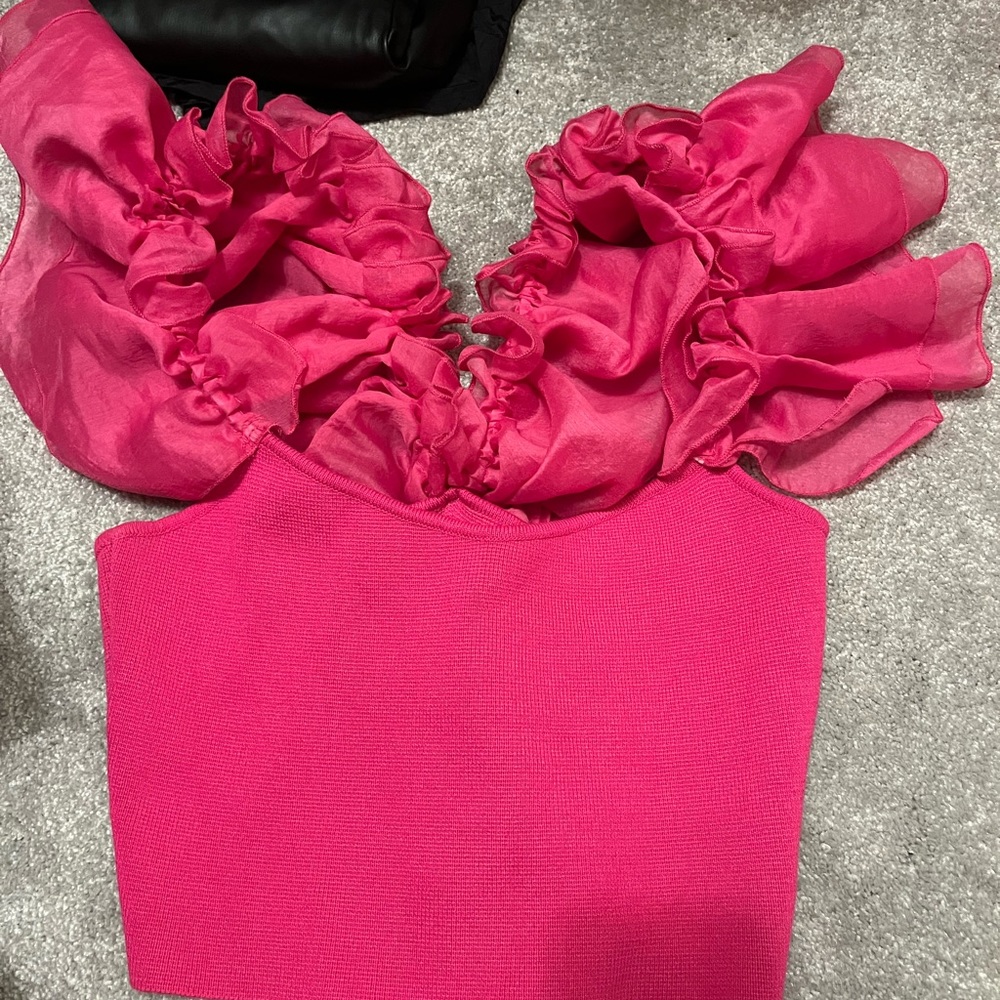 ADORABLE ruffle pink tank top